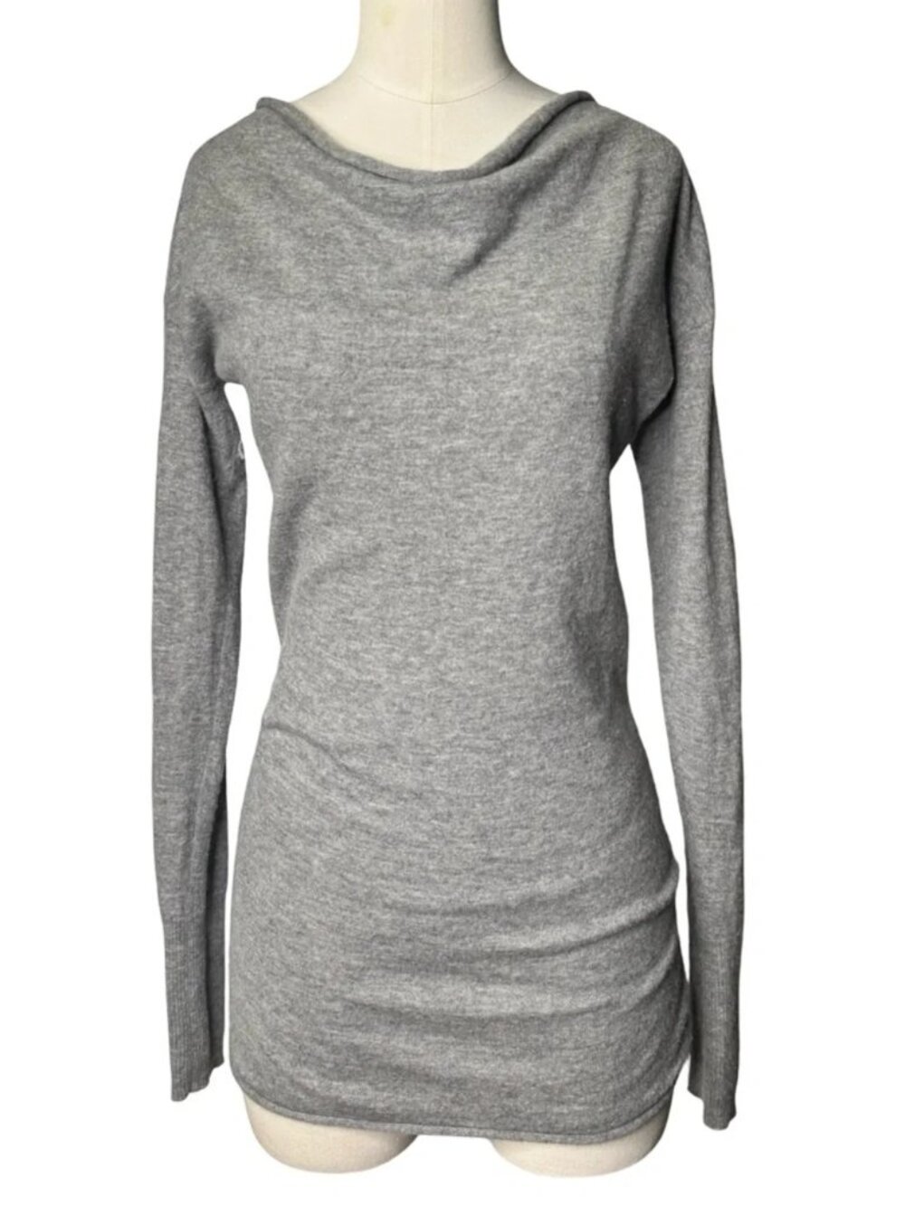 Athleta Drishti Gray Off-Shoulder Open-Back 100% Cashmere Sweater - Picture 2 of 8
